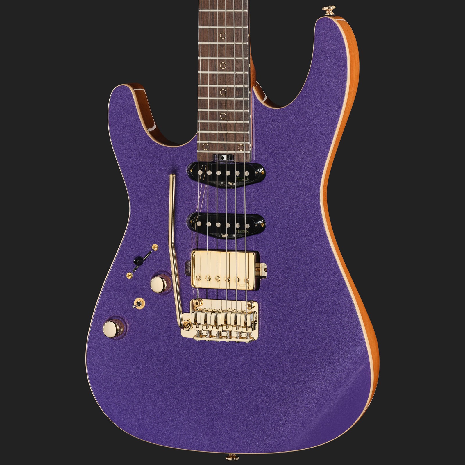 Korpus der Harley Benton Fusion-IV HSS LH RW PM mit Tesla Tonabnehmern