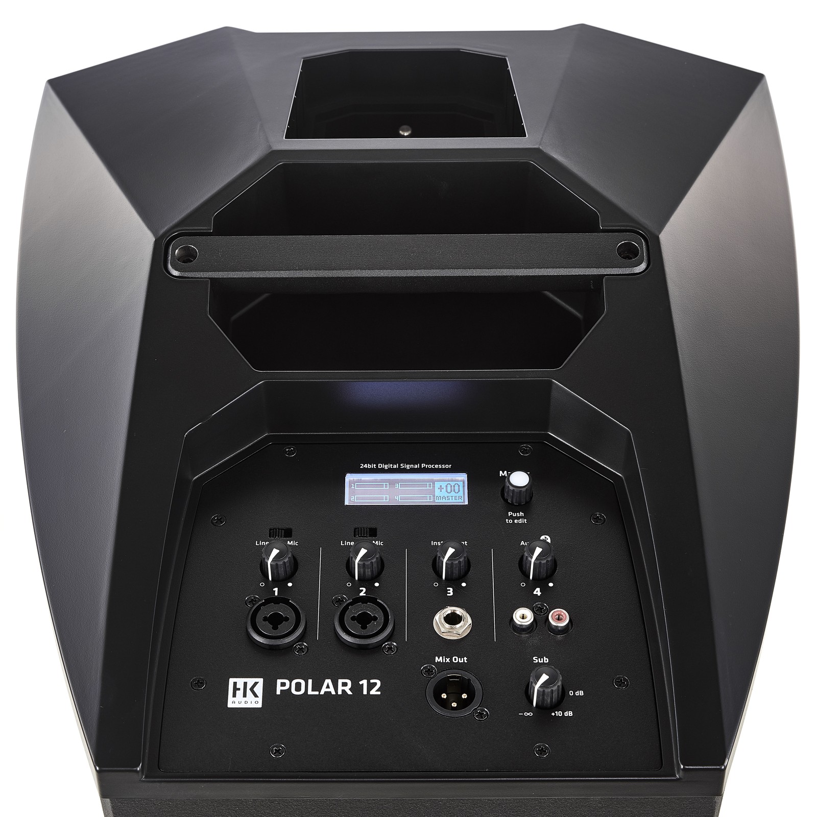 Connections and controls on the HK Audio Polar 12 subwoofer