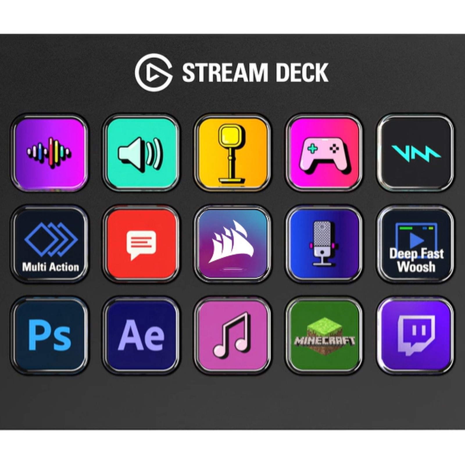 Closeup of the Elgato Stream Deck MK2 USB 2.0 Controller
