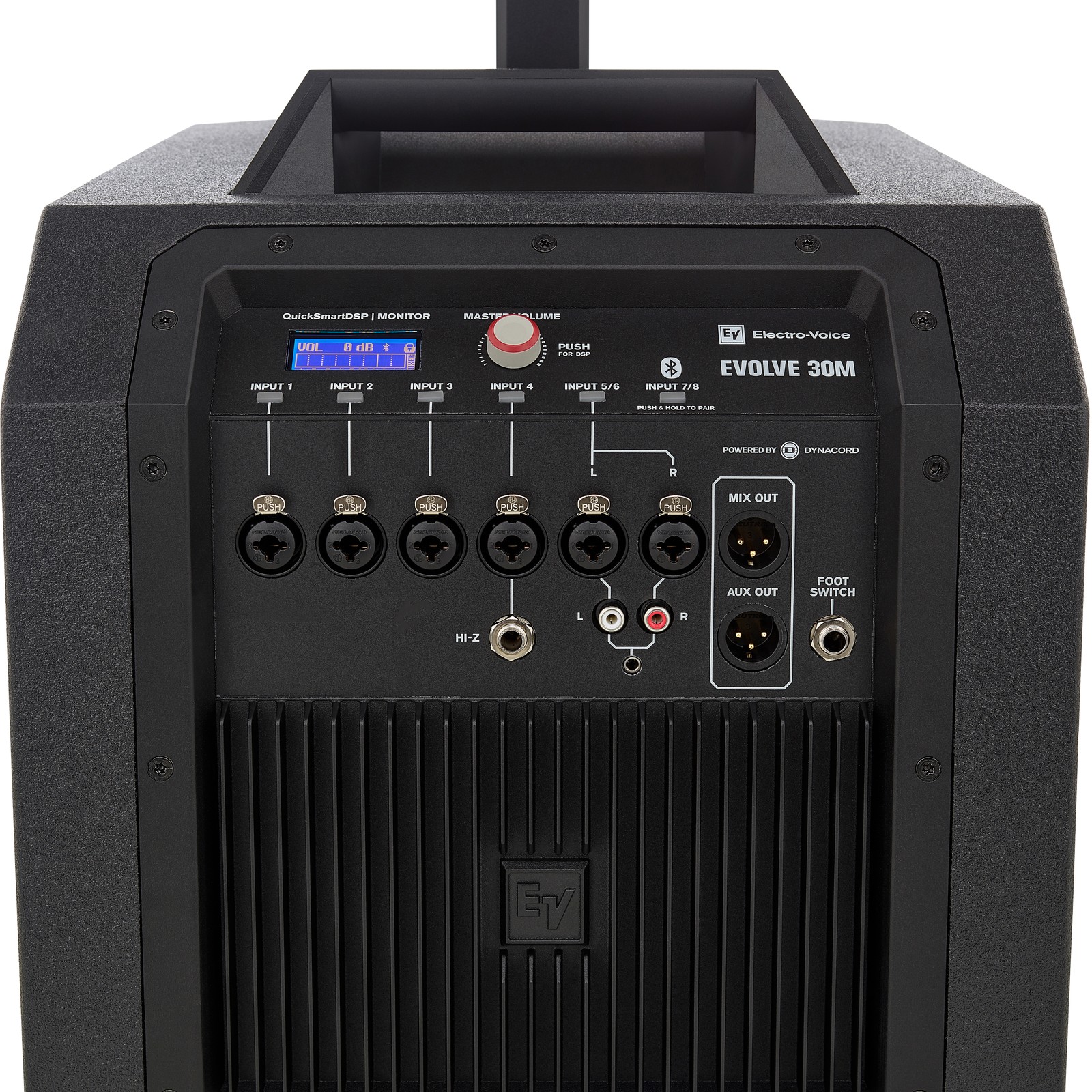 User interface of the EV Evolve 30M Column speaker system with DSP functions and Bluetooth streaming