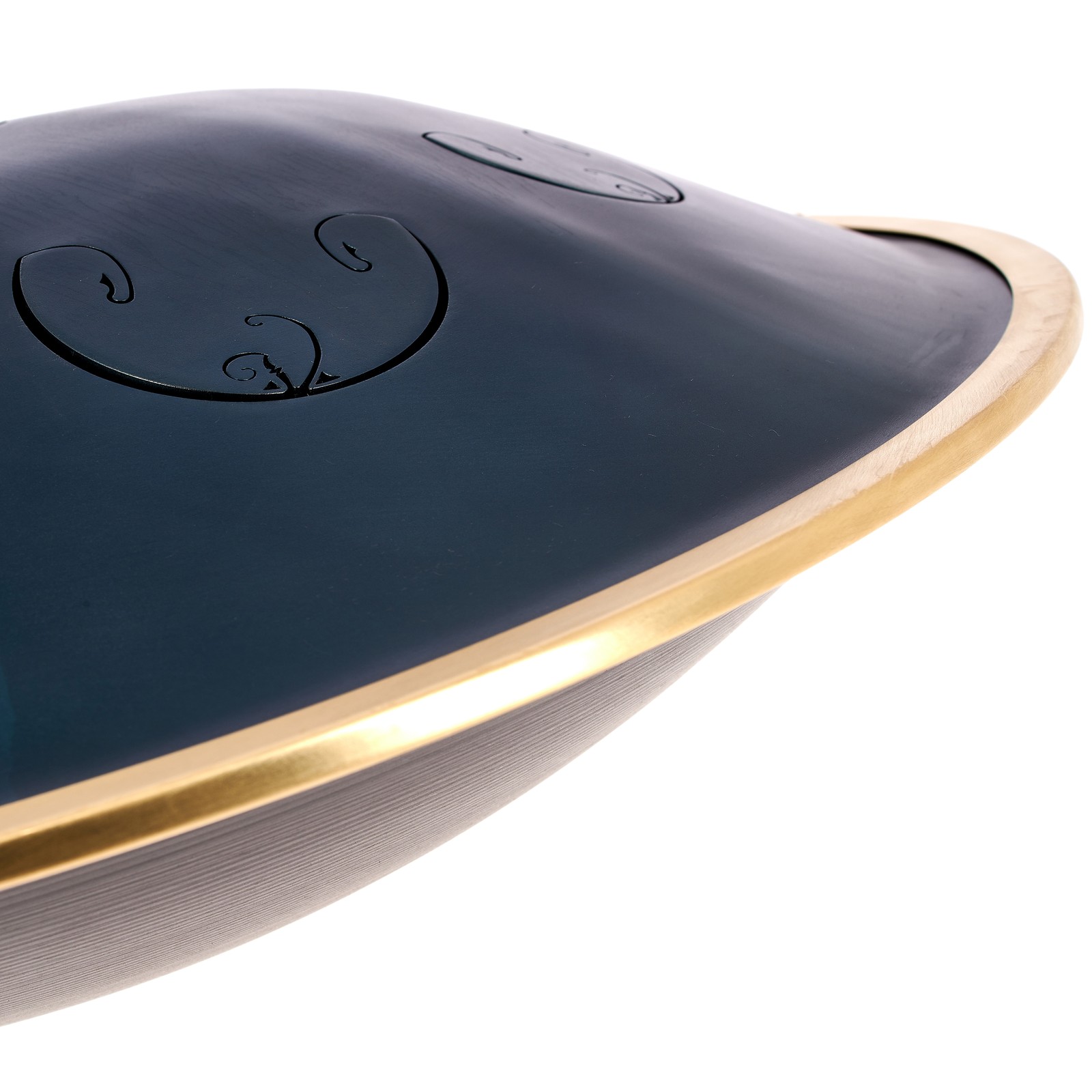 Closeup of the RAV Labs Vast D Celtic Minor Tongue Drum in Handpan Look