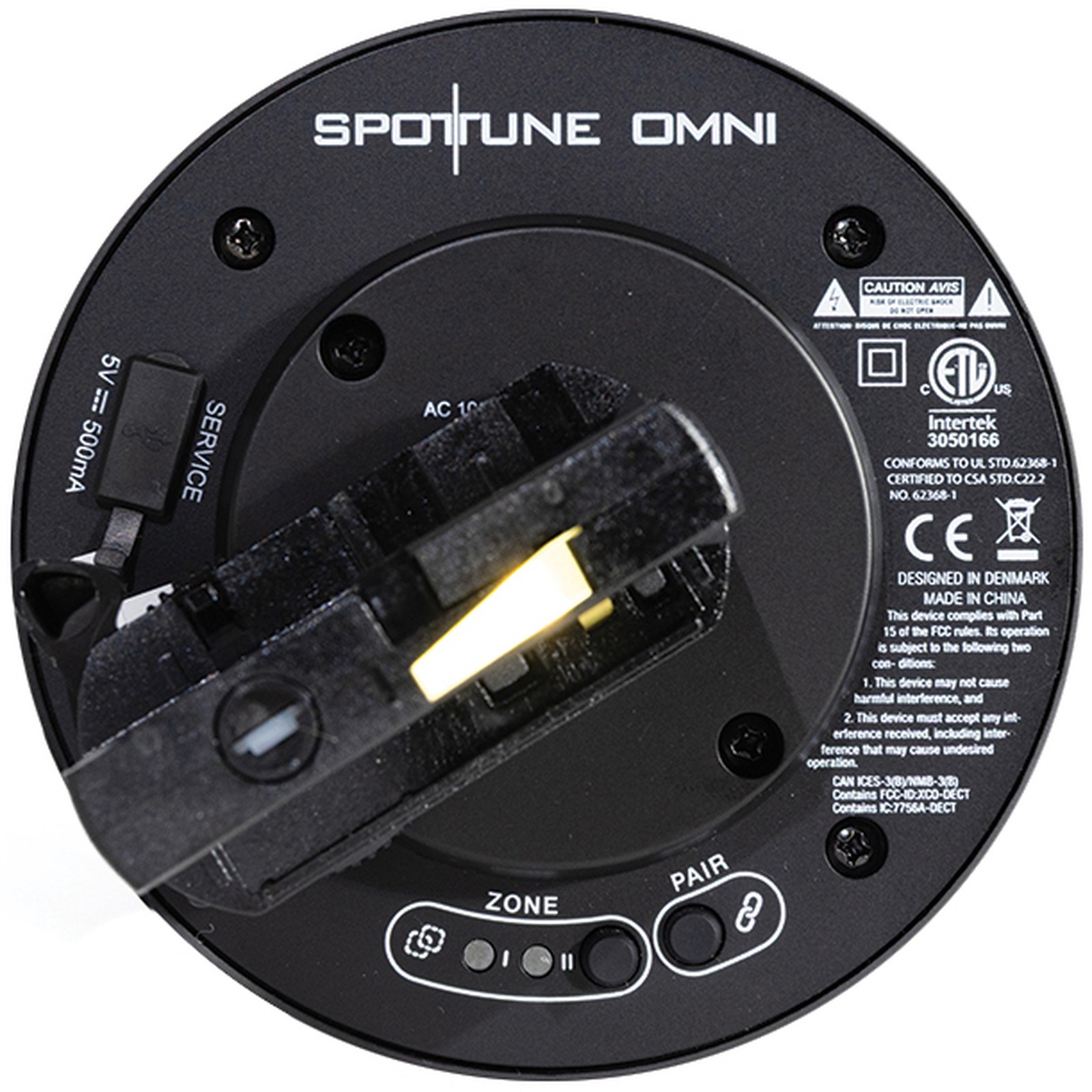 Bedienelemente des Spottune Omni Track Black Deckenlautsprechers
