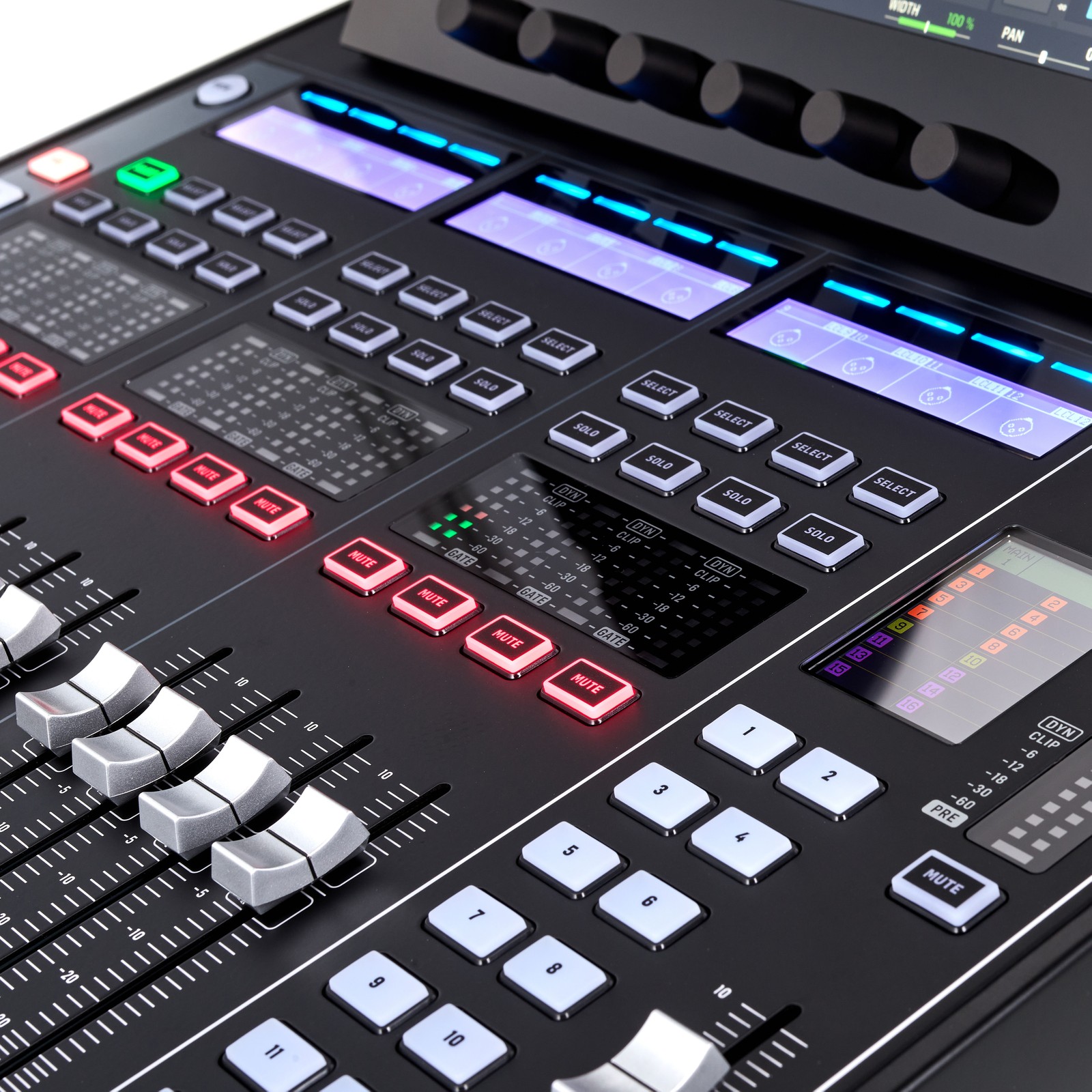 Controls on the Behringer WING Compact digital mixing desk