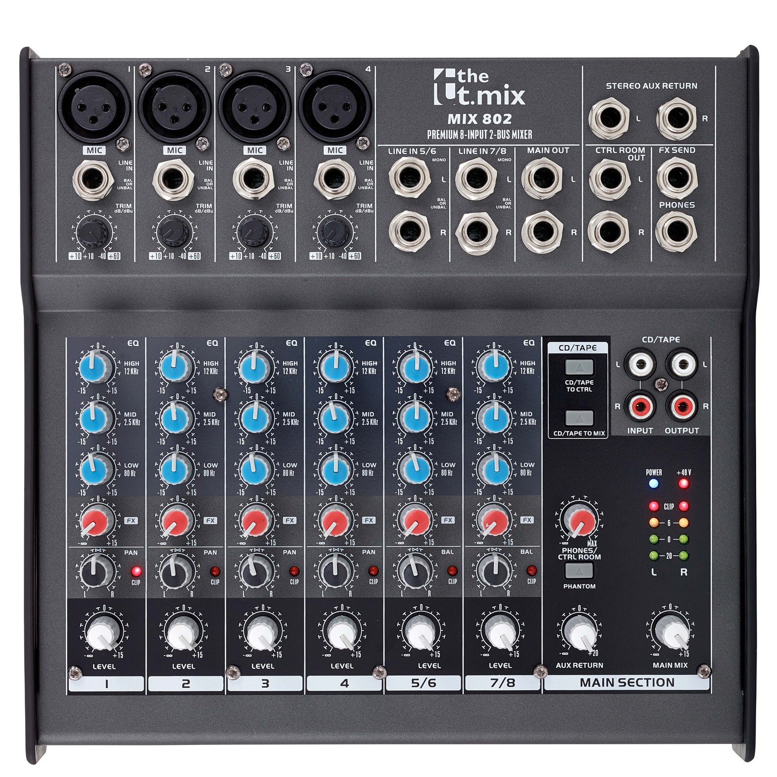 the t.mix mix 802 mixing desk, full view