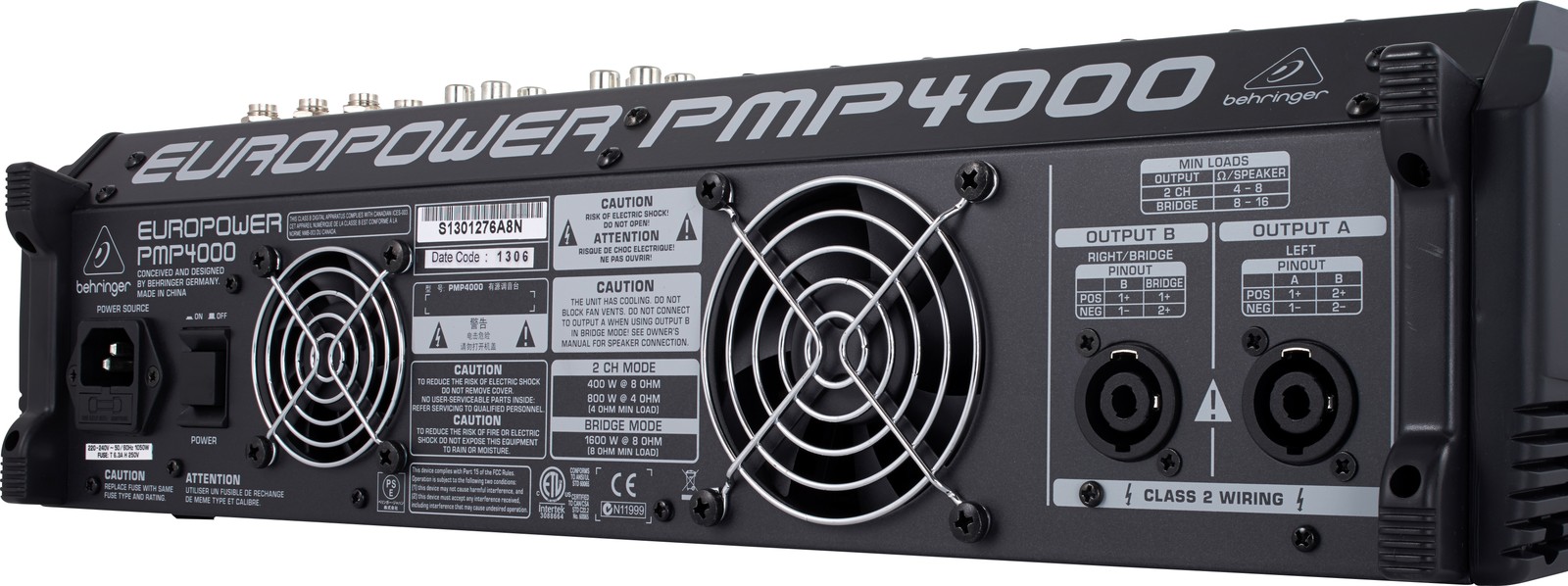 Rear panel of the Behringer PMP4000 powered mixer