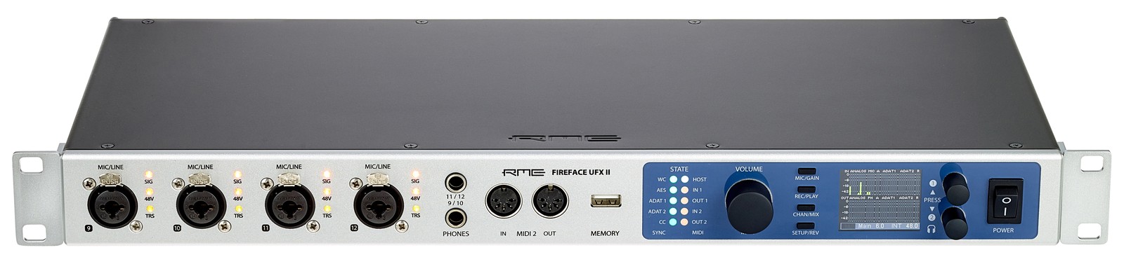 Frontansicht des RME Fireface UFX II 60-Kanal USB Audiointerface