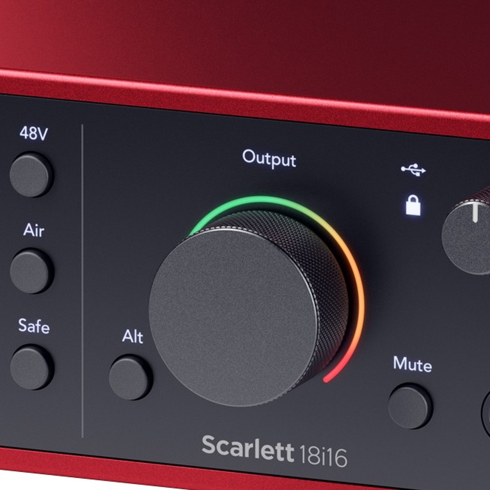 Output-Regler auf der Vorderseite des Focusrite Scarlett 18i16 4th Gen