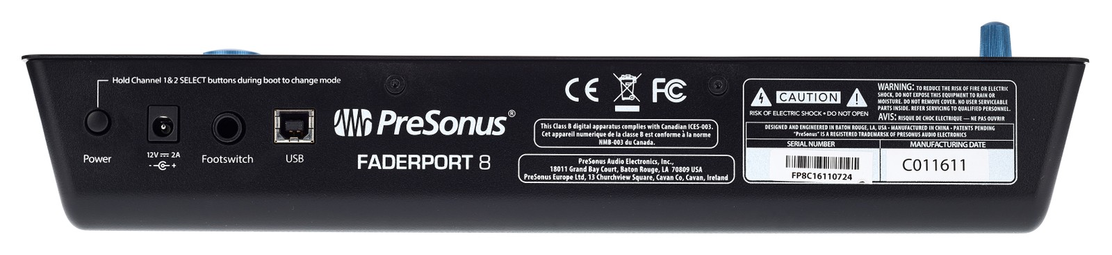 Rear view of the Presonus Faderport 8, Eight-Channel DAW Production Controller