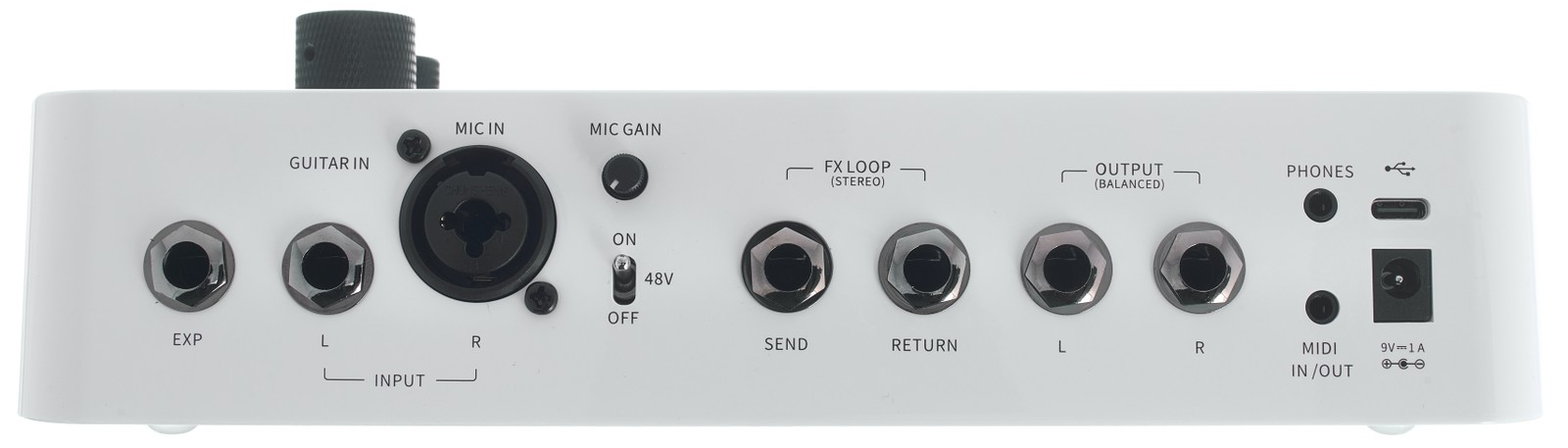 Rückseite des Mooer GS1000 Amp Profiling Multieffekt-Pedals mit Anschlüssen