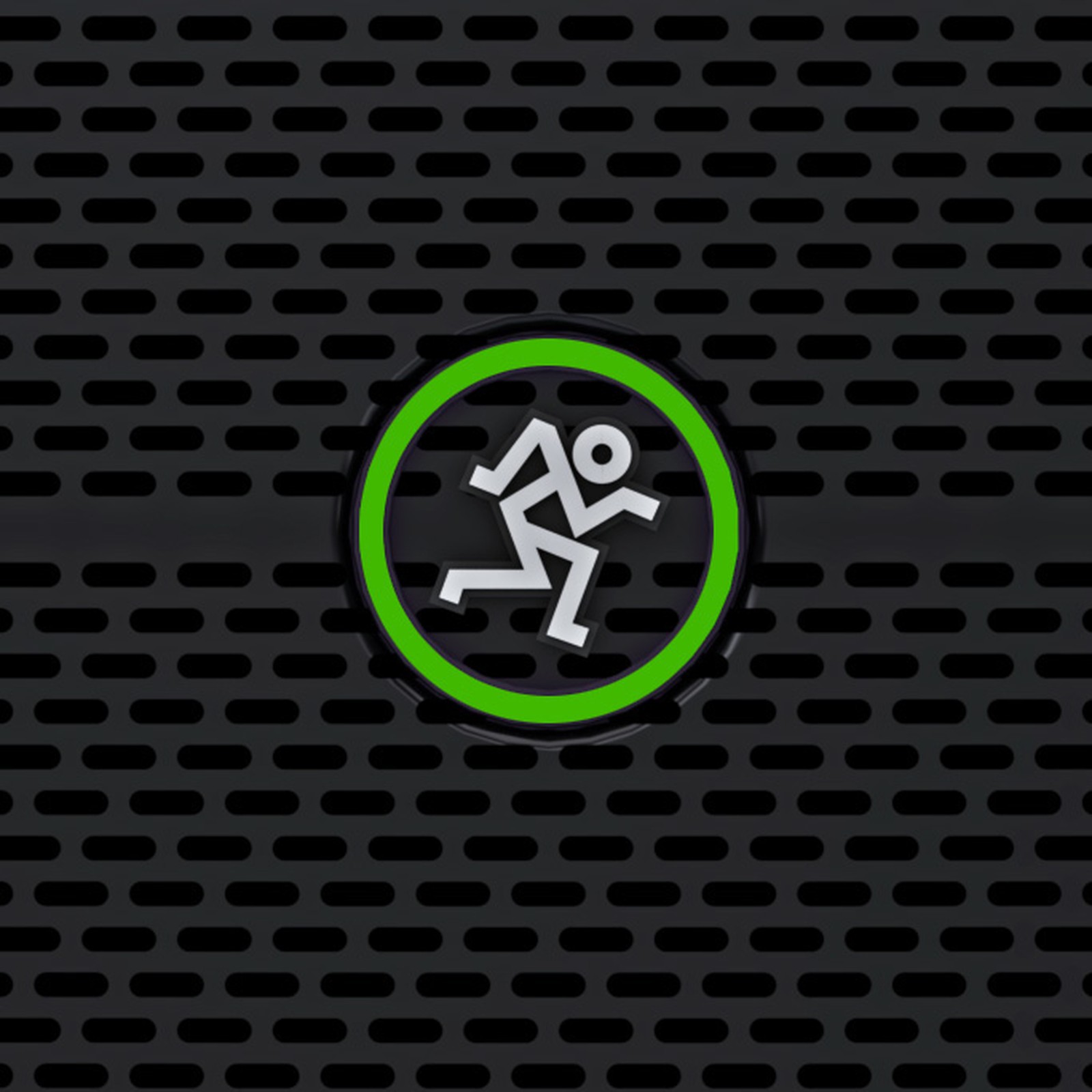 Manufacturer's logo on the Mackie Thump 215, monitoring speaker