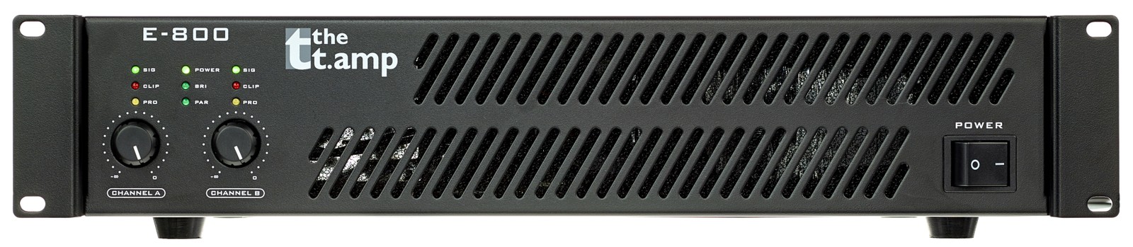 Frontansicht der the t.amp E-800 Stereo-Endstufe