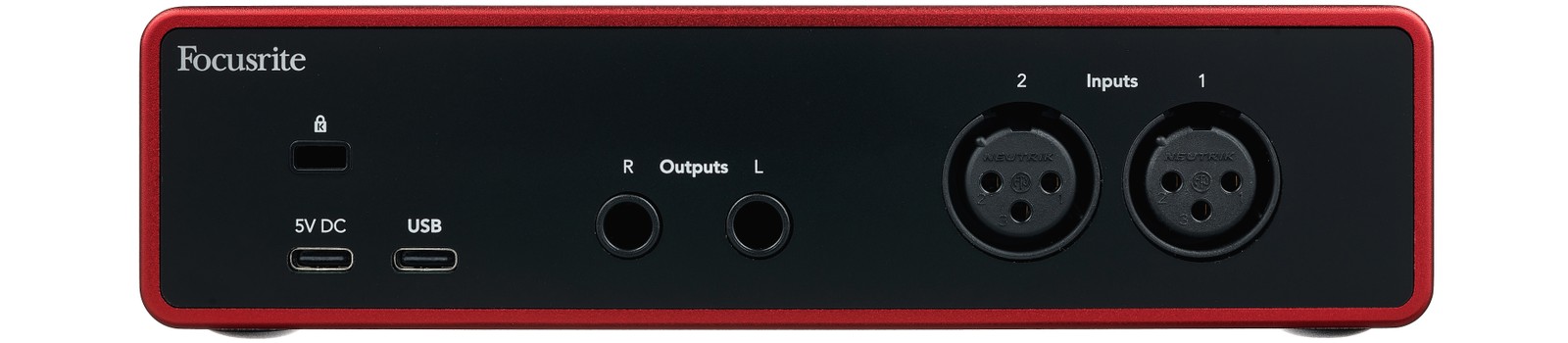 Focusrite Scarlett 2i2 Studio 4th Gen. – Côté arrière avec connexions Interface audio 2 canaux USB 2.0