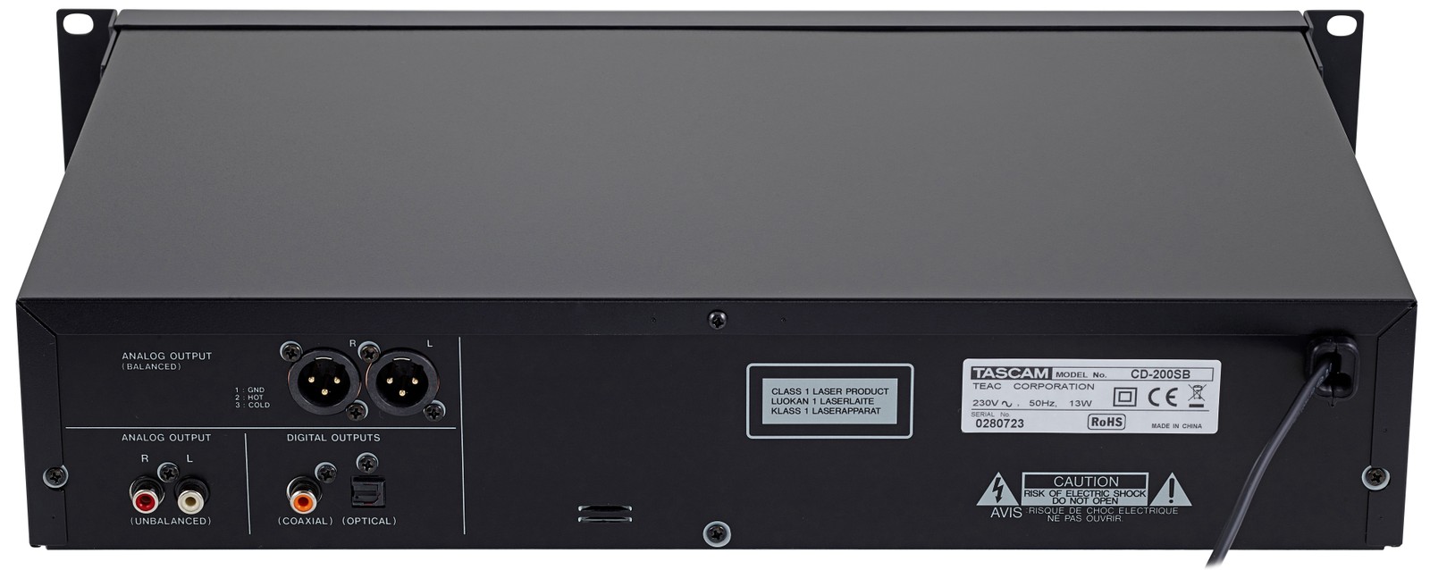 Tascam CD-200 SB, rear view with sockets