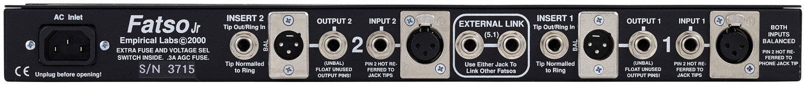 Connections on the Empirical Labs Fatso - EL7X 2-channel analog tape simulation and optimizer