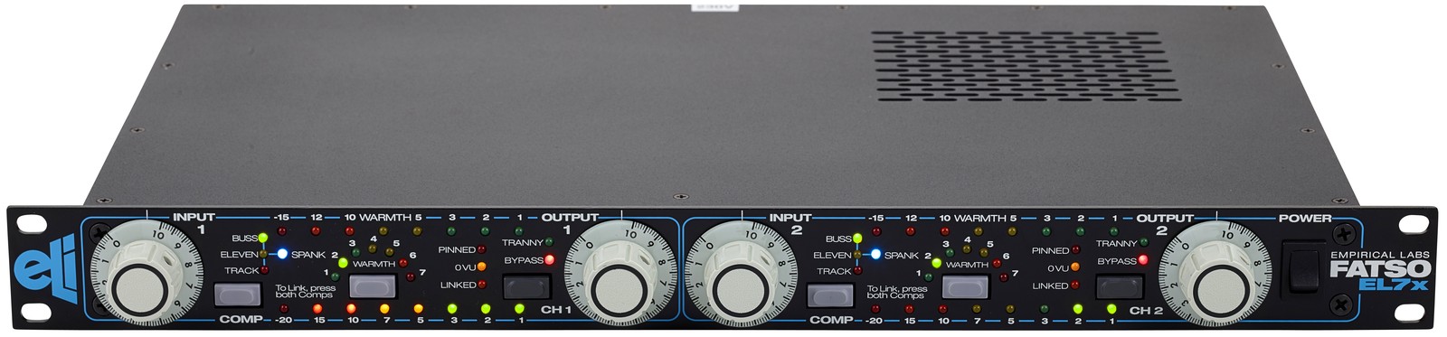 Front view of the Empirical Labs Fatso - EL7X 2-channel analog tape simulation and optimizer