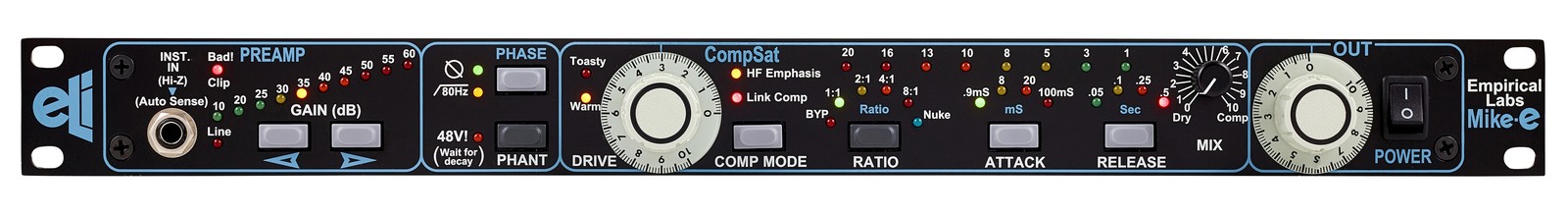 Preamplificatore microfonico Empirical Labs EL9 Mike-e, pannello frontale con controlli