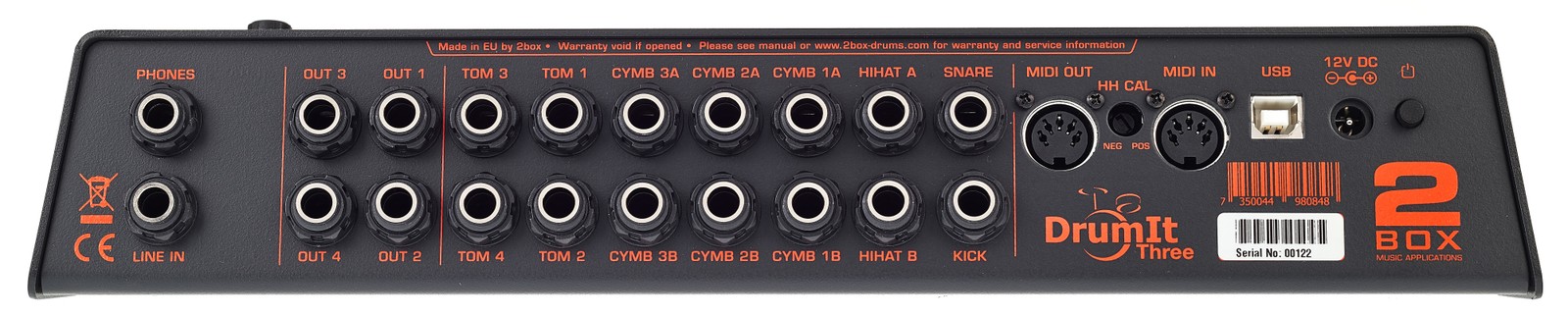Rückseite mit Anschlüssen des 2box DrumIt Three E-Drum-Modul