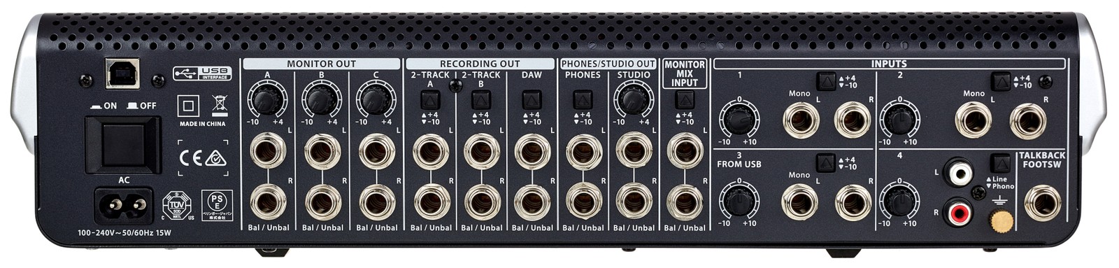 Rear panel of the Behringer Control2USB Studio Monitor Controller with integrated USB Audio Interface