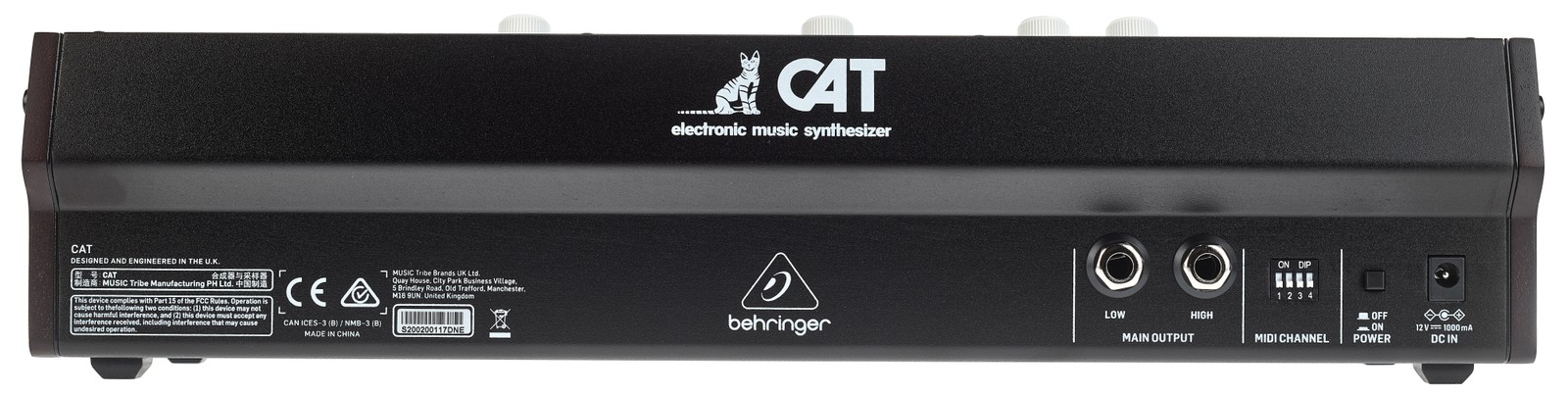 Synthesizer Rückseite des Behringer CAT mit Anschlüssen