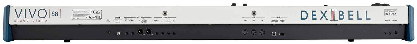 Back of the Dexibell Vivo S8 stage piano with connections