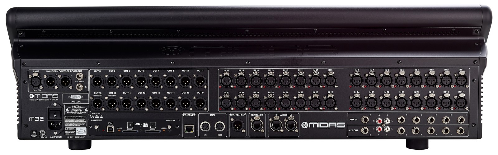 Conexiones en el panel posterior de la Midas M32 Live