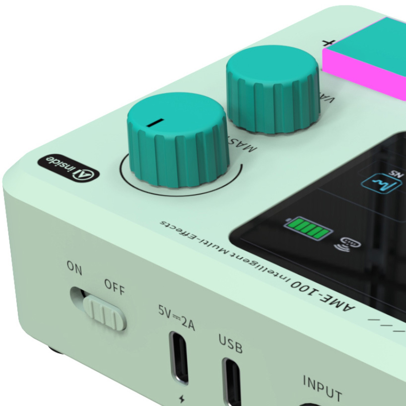 Drehregler und beleuchteter Taster des Audota AME-100 Multi-Effects 