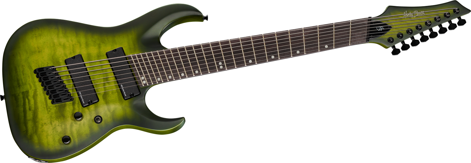 Komplettansicht 8-Saiter Harley Benton MultiScale-8 QEB E-Gitarre