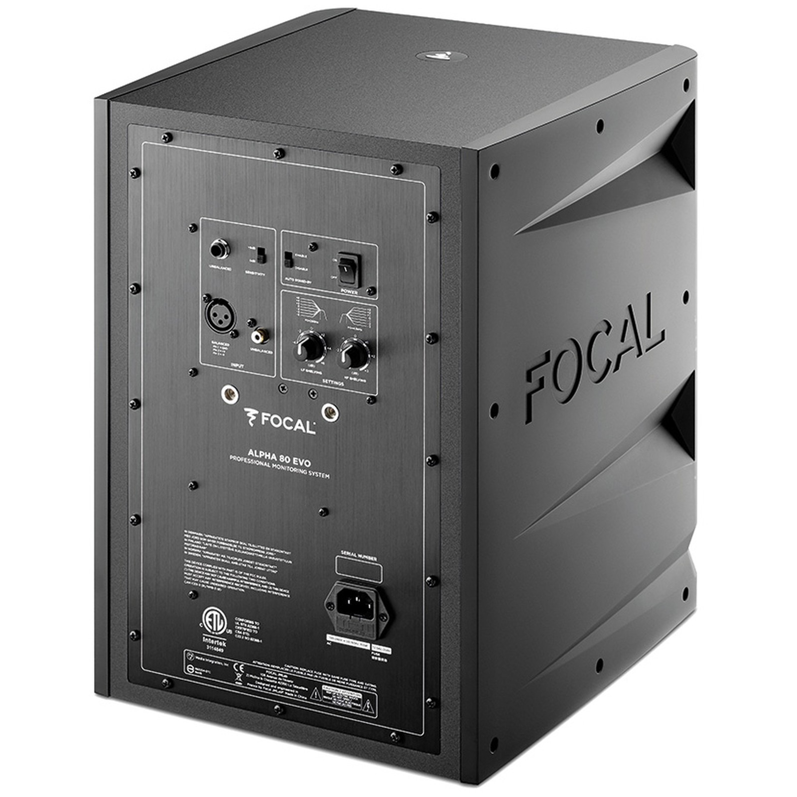 Rückseite des Focal Alpha 80 Evo Studiomonitor
