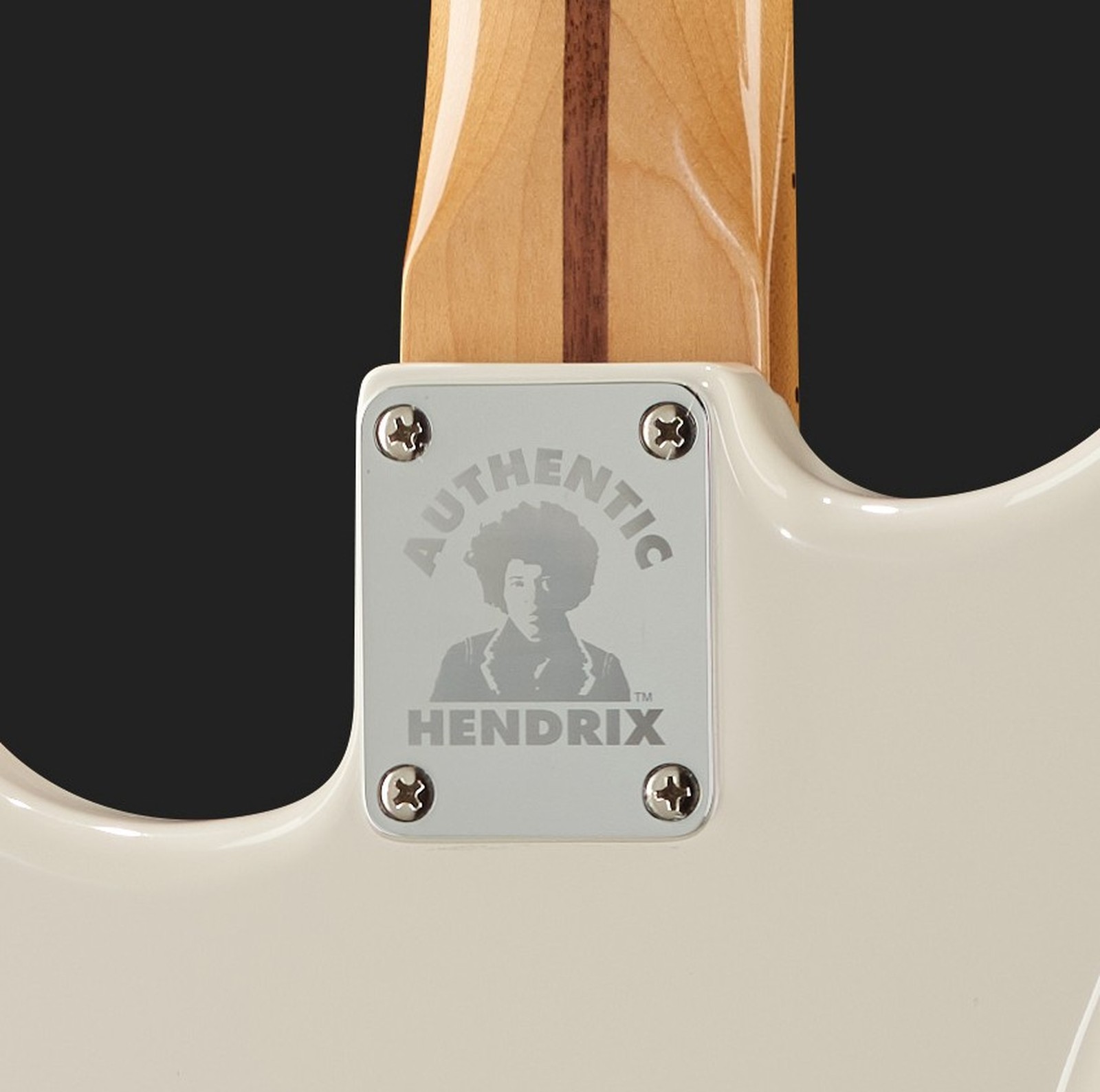 signature neck plate on the Fender Jimi Hendrix Strat OWH electric guitar