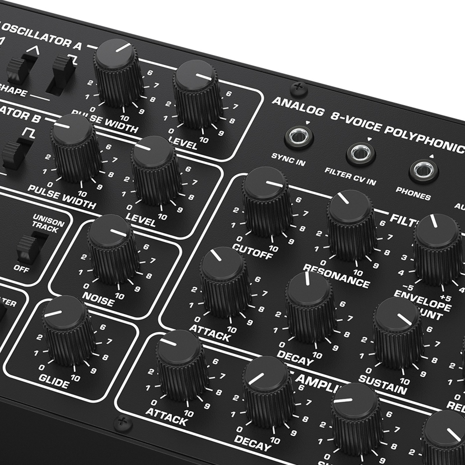 Les potards du synthétiseur analogique Pro-800 de Behringer