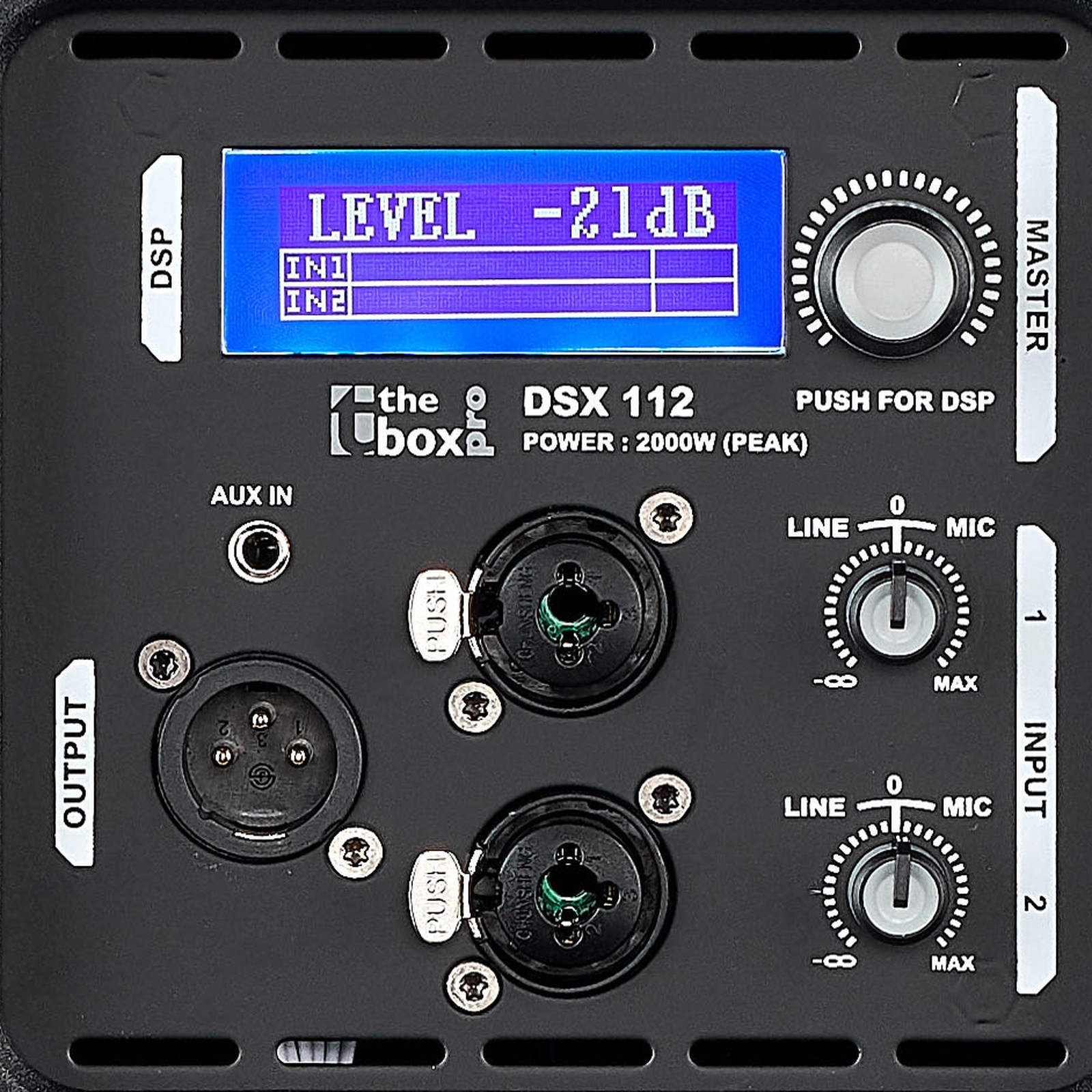 the box pro DSX 112 PA Lautsprecher, Anschlüsse und Bildschirm