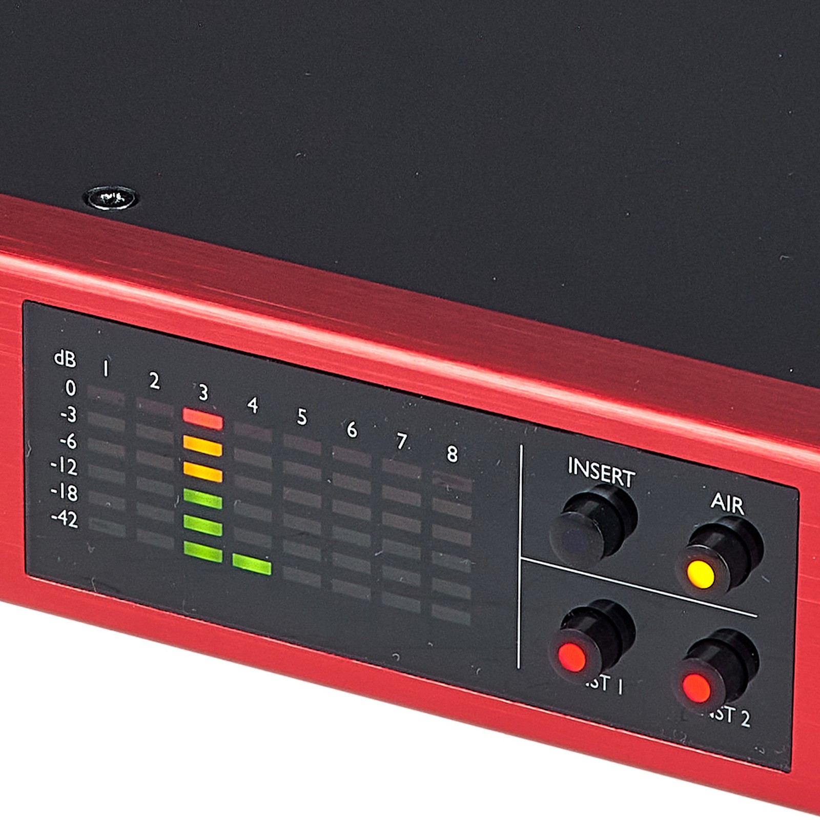 Affichage des niveaux sur le Focusrite Clarett+ OctoPre