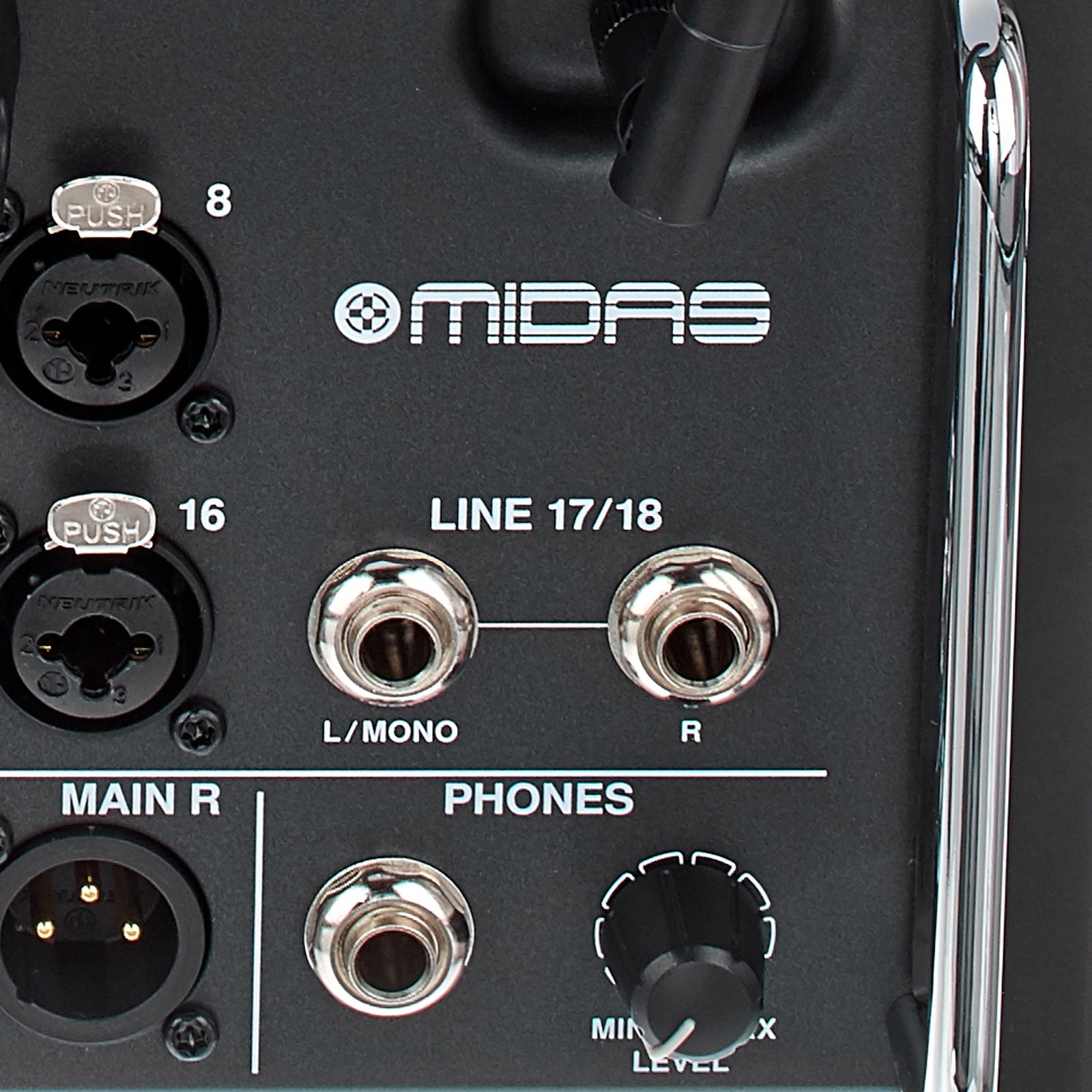 Midas Logo on the Midas MR 18 18-Input Digital Mixer for iPad / Android Tablets