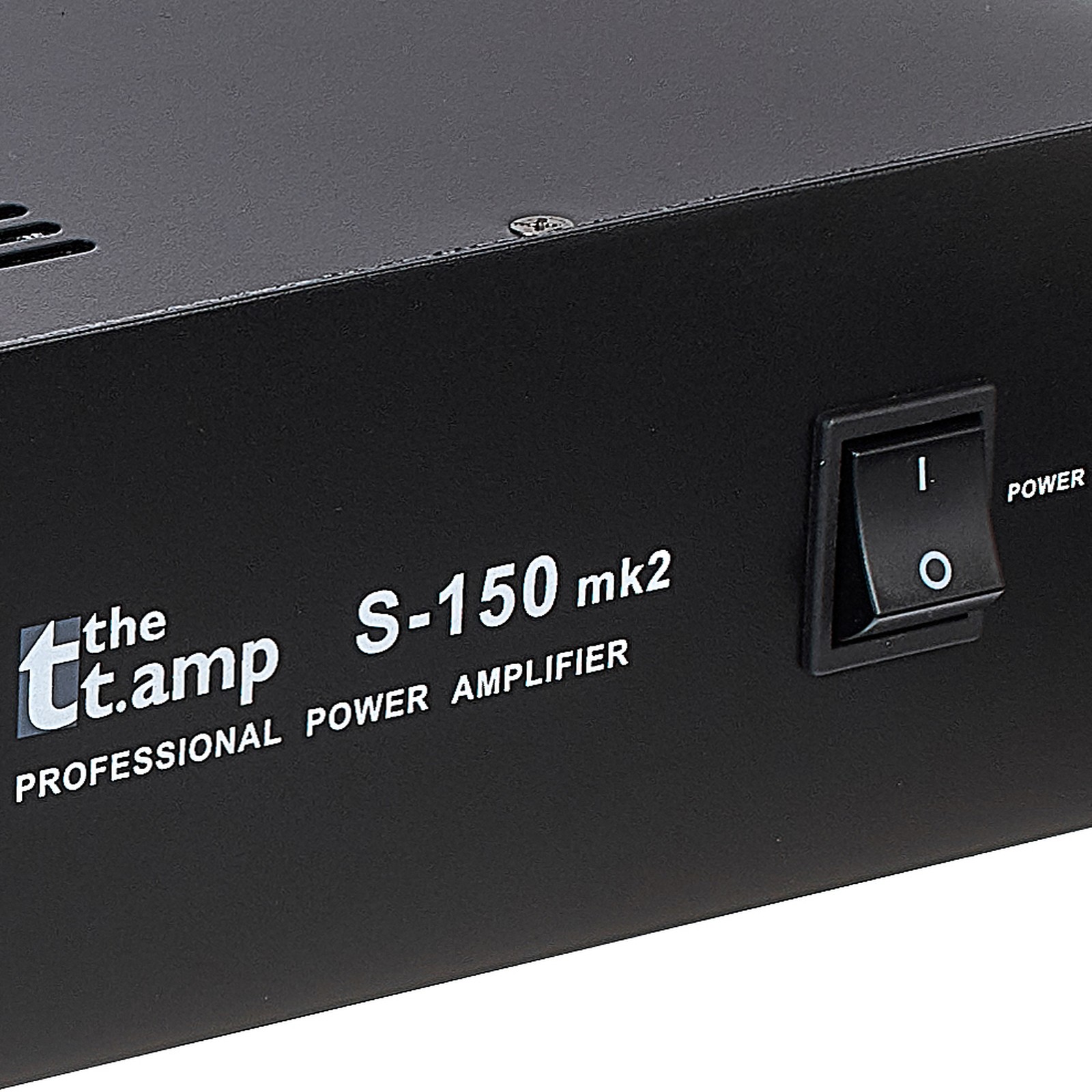 the t.amp logo on the S-150 MK II Power amplifier