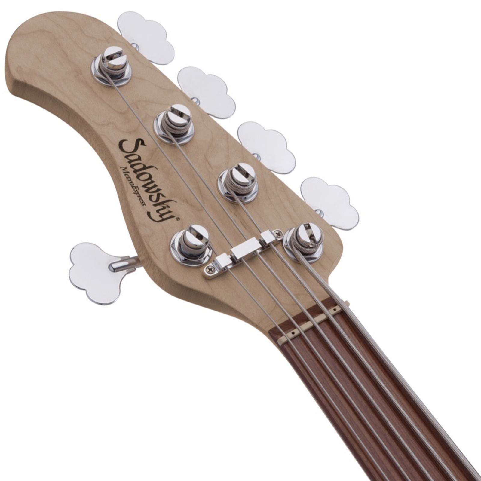 Headstock, Sadowsky MetroExpress 21 Vintage JJ 5 Fretless Left-Handed Black, five-string bass guitar